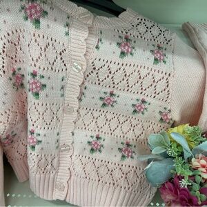 Easter Spring Pink Floral Knit Cardigan 🐣🌷🐇